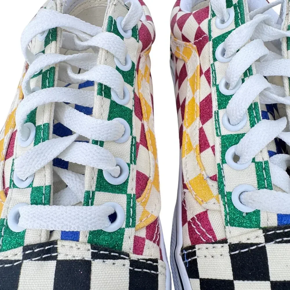 VANS Old Skool Sneakers Unisex Size M4.5 W6 White Multi Glitter Check Lace Up